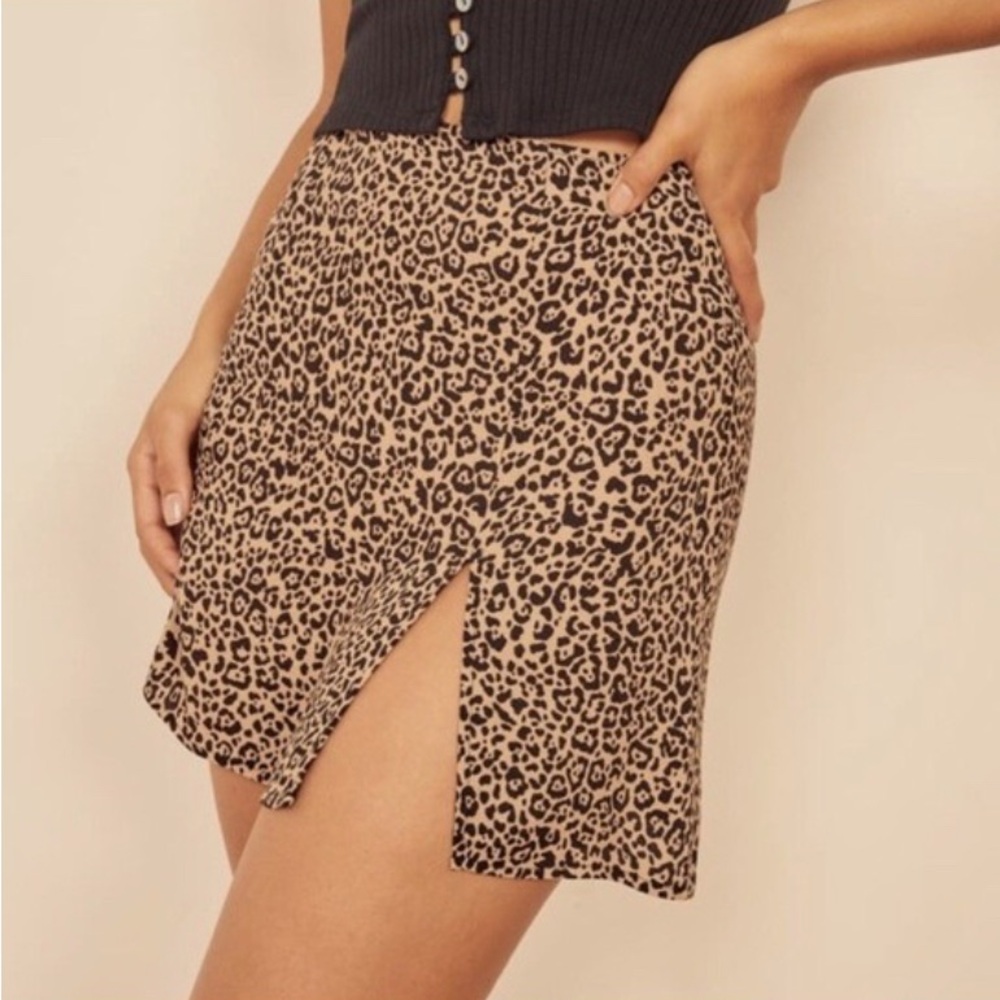 Reformation Brown and Black Pencil Mini Skirt with Slit